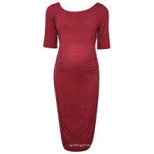 Kate Kasin Frauen bequeme halbe Hülse Crew Neck Dark Red Baumwolle Mutterschaft Sommer Party Kleid KK000502-1